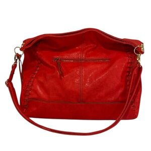 Red Faux Leather Hobo Oversized Shoulder Bag - EC